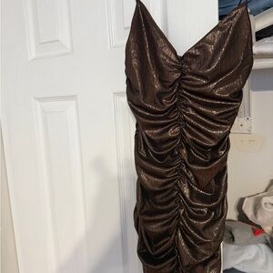 Elegant Brown Ruched Dress